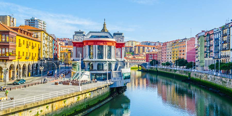 Colourful buildings decorate Bilbao’s old town.